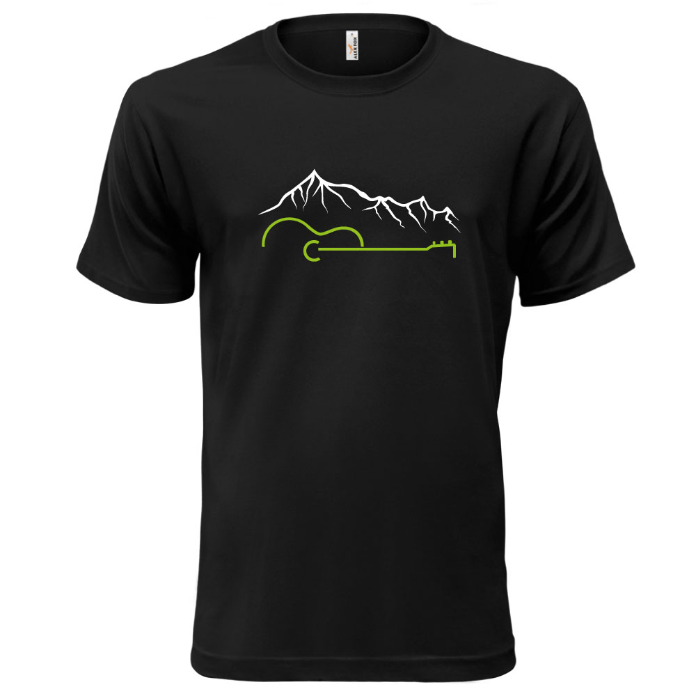 KYTARA - COUNTRY MOUNTAIN (Pánské tričko černé, bílý a zelený potisk)
